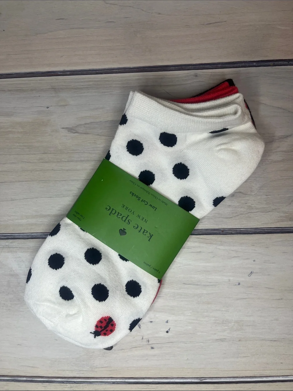kate spade Cream Polka Dot with Ladybug No-Show Socks, Black, Red